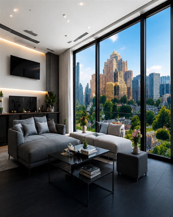 Luxury London apartment with a discreet wall-mounted air conditioning unit